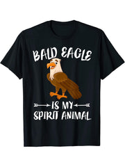 Bald Eagle Is My Spirit Animal T-Shirt 180G 100% Cotton Printed Round Neck Short-Sleeve T-Shirt, Gifts for Men Dad Husband Grandpa, S-XXXL, Black