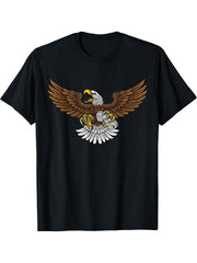 Bald Eagle Hawk Gamer Video Game Controller Cartoon T-Shirt 180G 100% Cotton Printed Round Neck Short-Sleeve T-Shirt, Gifts for Men Dad Husband Grandpa, S-XXXL, Black