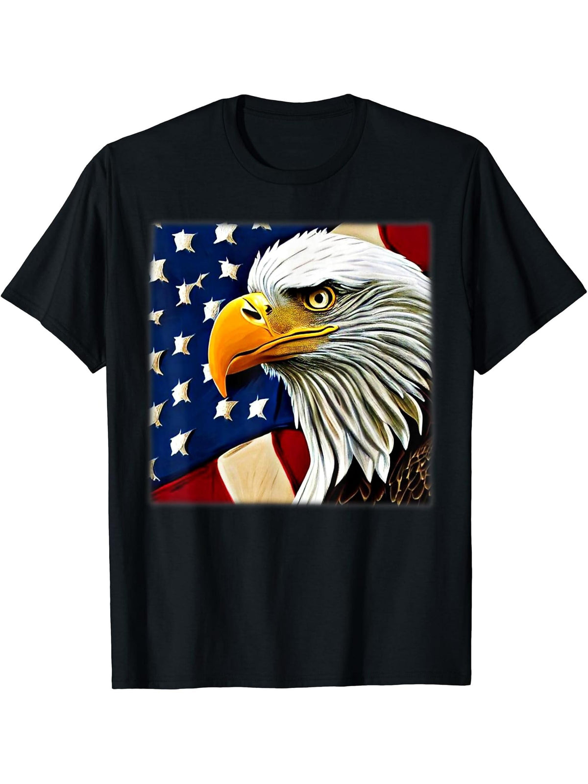 Bald Eagle American National Flag Animal Patriotic Freedom T-Shirt 180G 100% Cotton Printed Round Neck Short-Sleeve T-Shirt, Gifts for Men Dad Husband Grandpa, S-XXXL, Black
