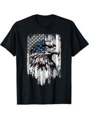 American Flag Bald Eagle Patriotic Red, White & Blue Design T-Shirt 180G 100% Cotton Printed Round Neck Short-Sleeve T-Shirt, Gifts for Men Dad Husband Grandpa, S-XXXL, Black