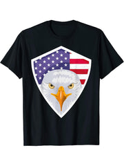 Bald Eagle 4th of July Christmas American Flag Country T-Shirt 180G 100% Cotton Printed Round Neck Short-Sleeve T-Shirt, Gifts for Men Dad Husband Grandpa, S-XXXL, Black