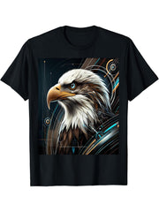 Futuristic Bald Eagle Digital T-Shirt 180G 100% Cotton Printed Round Neck Short-Sleeve T-Shirt, Gifts for Men Dad Husband Grandpa, S-XXXL, Black