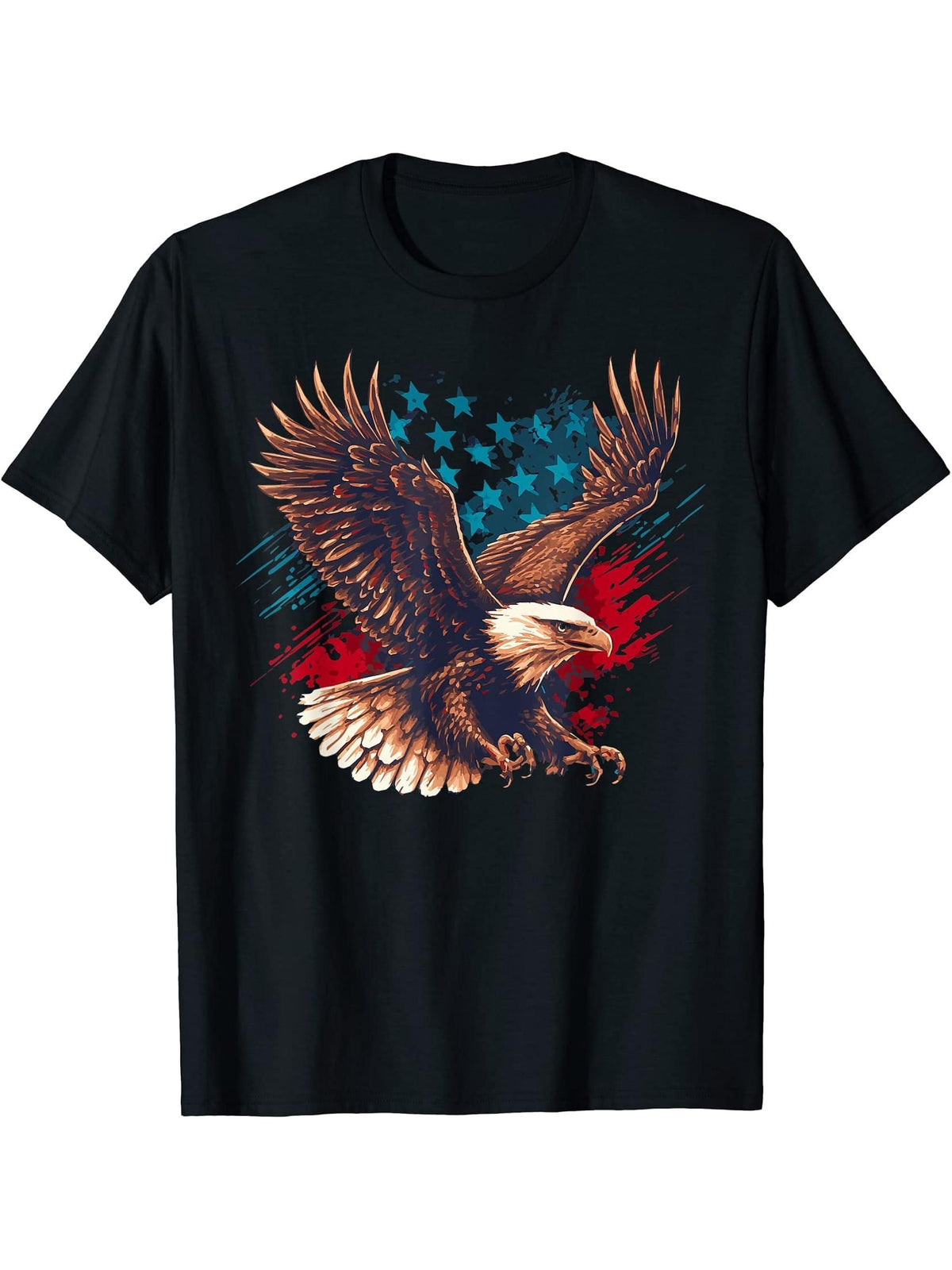Awesome Bald Eagle USA American Flag America Pride T-Shirt 180G 100% Cotton Printed Round Neck Short-Sleeve T-Shirt, Gifts for Men Dad Husband Grandpa, S-XXXL, Black