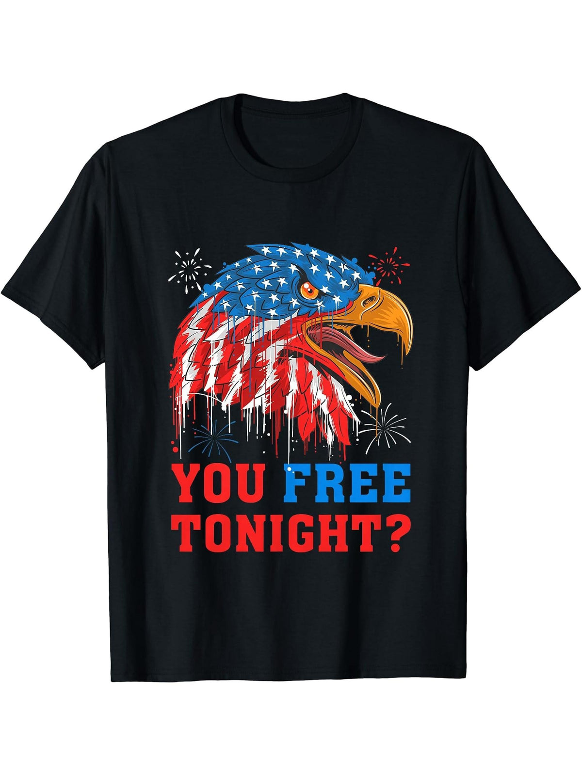 Bald Eagle American Flag Are You Free Tonight 4th Of July T-Shirt 180G 100% Cotton Printed Round Neck Short-Sleeve T-Shirt, Gifts for Men Dad Husband Grandpa, S-XXXL, Black