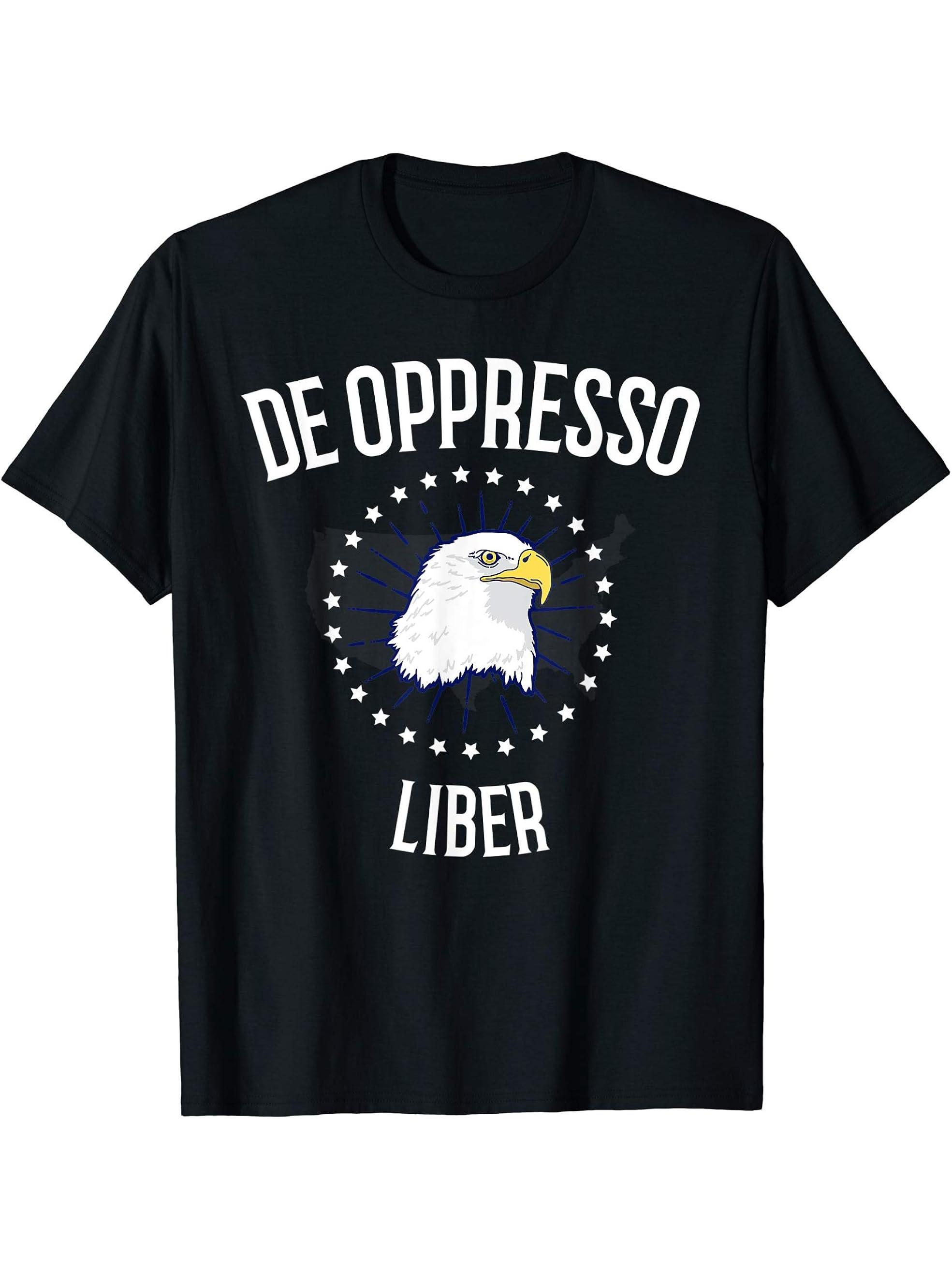 American Patriot De Oppresso Liber Bald Eagle T-Shirt 180G 100% Cotton Printed Round Neck Short-Sleeve T-Shirt, Gifts for Men Dad Husband Grandpa, S-XXXL, Black