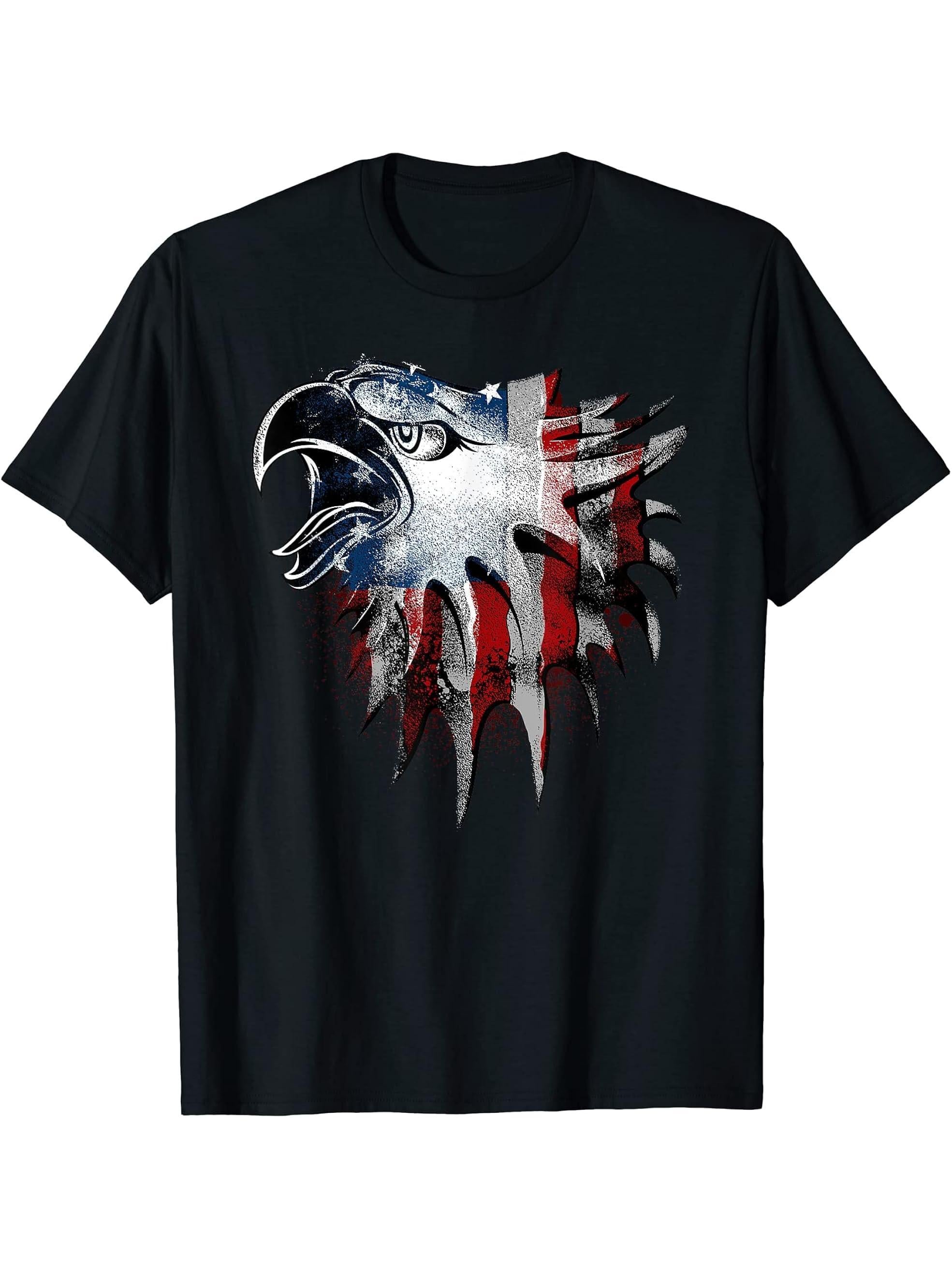 American Flag Bald Eagle Patriotic Vintage Gifts Men Women T-Shirt 180G 100% Cotton Printed Round Neck Short-Sleeve T-Shirt, Gifts for Men Dad Husband Grandpa, S-XXXL, Black
