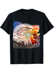 Bald Eagle with American flag and wilderness background T-Shirt 180G 100% Cotton Printed Round Neck Short-Sleeve T-Shirt, Gifts for Men Dad Husband Grandpa, S-XXXL, Black