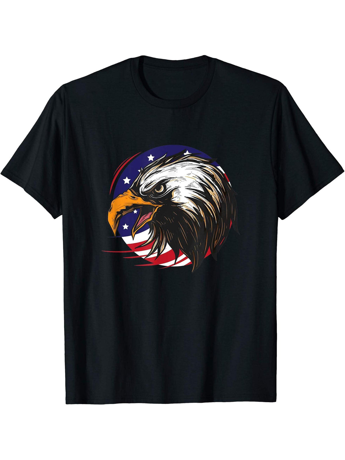 Bald Eagle 4th of July American Flag Patriotic Freedom USA T-Shirt 180G 100% Cotton Printed Round Neck Short-Sleeve T-Shirt, Gifts for Men Dad Husband Grandpa, S-XXXL, Black