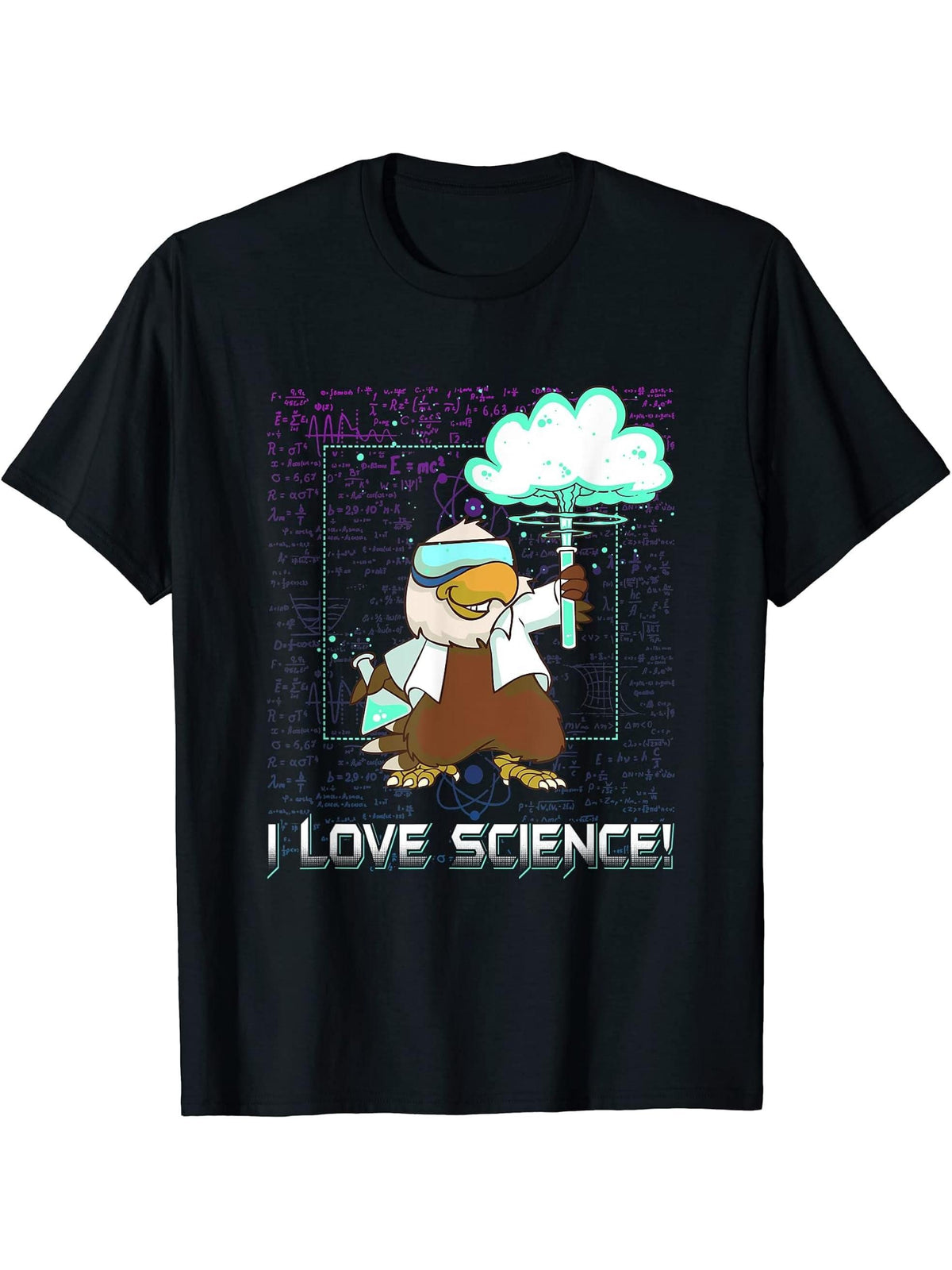 I Love Science Nerd Geek Chemistry Nerd American Bald Eagle T-Shirt 180G 100% Cotton Printed Round Neck Short-Sleeve T-Shirt, Gifts for Men Dad Husband Grandpa, S-XXXL, Black