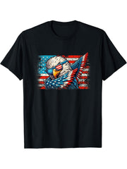 American Flag 4th of July Boys Patriotic Bald Eagle Dabbing T-Shirt 180G 100% Cotton Printed Round Neck Short-Sleeve T-Shirt, Gifts for Men Dad Husband Grandpa, S-XXXL, Black