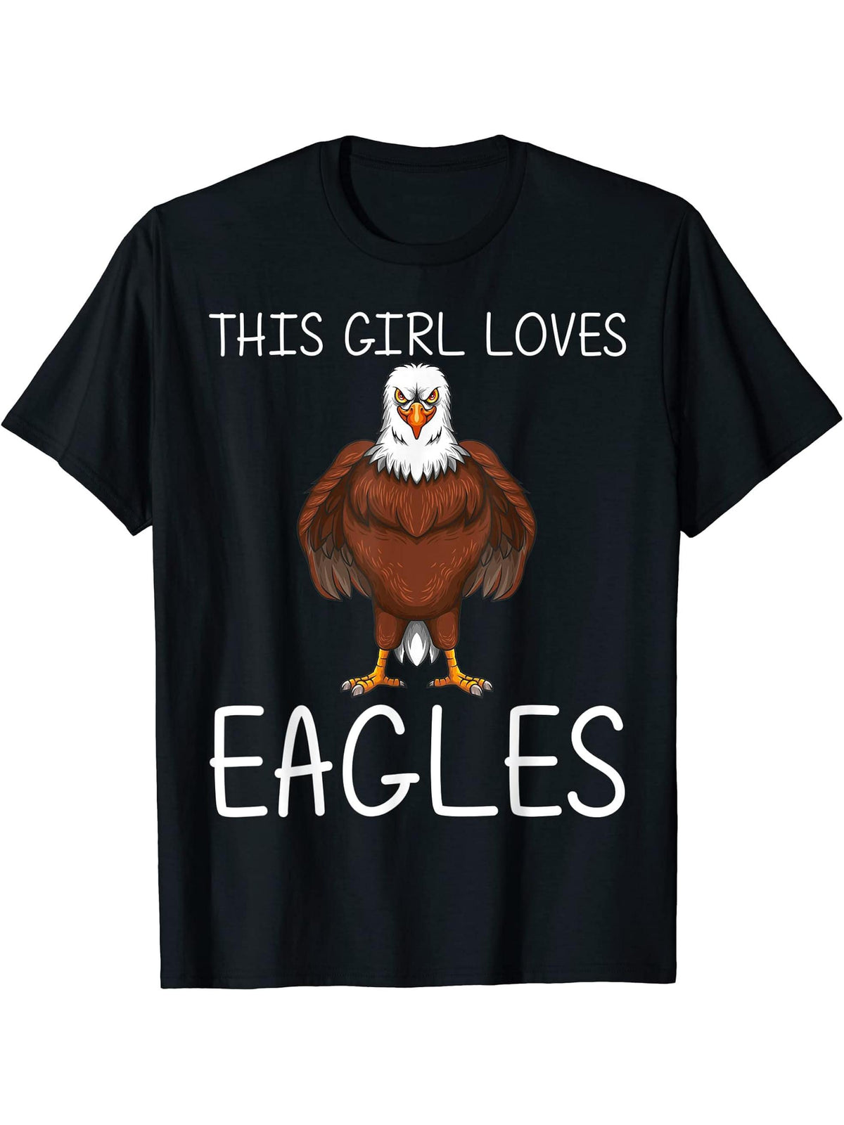 Cool Eagle Design For Girls Mom Bald Eagle Animal Bird Lover T-Shirt 180G 100% Cotton Printed Round Neck Short-Sleeve T-Shirt, Gifts for Men Dad Husband Grandpa, S-XXXL, Black