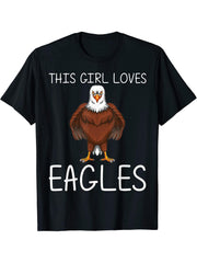 Cool Eagle Design For Girls Mom Bald Eagle Animal Bird Lover T-Shirt 180G 100% Cotton Printed Round Neck Short-Sleeve T-Shirt, Gifts for Men Dad Husband Grandpa, S-XXXL, Black