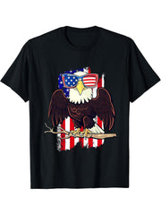 Funny Bald Eagle Sunglasses American Flag 4th Of July Women T-Shirt 180G 100% Cotton Printed Round Neck Short-Sleeve T-Shirt, Gifts for Men Dad Husband Grandpa, S-XXXL, Black