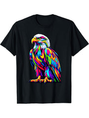 Colorful Pop Art Bald Eagle Bald Eagles T-Shirt 180G 100% Cotton Printed Round Neck Short-Sleeve T-Shirt, Gifts for Men Dad Husband Grandpa, S-XXXL, Black