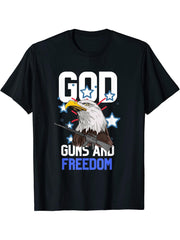 God Guns And Freedom 2nd Amendment American Bald Eagle Gift T-Shirt 180G 100% Cotton Printed Round Neck Short-Sleeve T-Shirt, Gifts for Men Dad Husband Grandpa, S-XXXL, Black