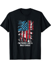 Im Fierce Like a Bald Eagle Proud American Honored USA T-Shirt 180G 100% Cotton Printed Round Neck Short-Sleeve T-Shirt, Gifts for Men Dad Husband Grandpa, S-XXXL, Black