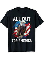 All Out for America American Bald Eagle America Patriotic T-Shirt 180G 100% Cotton Printed Round Neck Short-Sleeve T-Shirt, Gifts for Men Dad Husband Grandpa, S-XXXL, Black