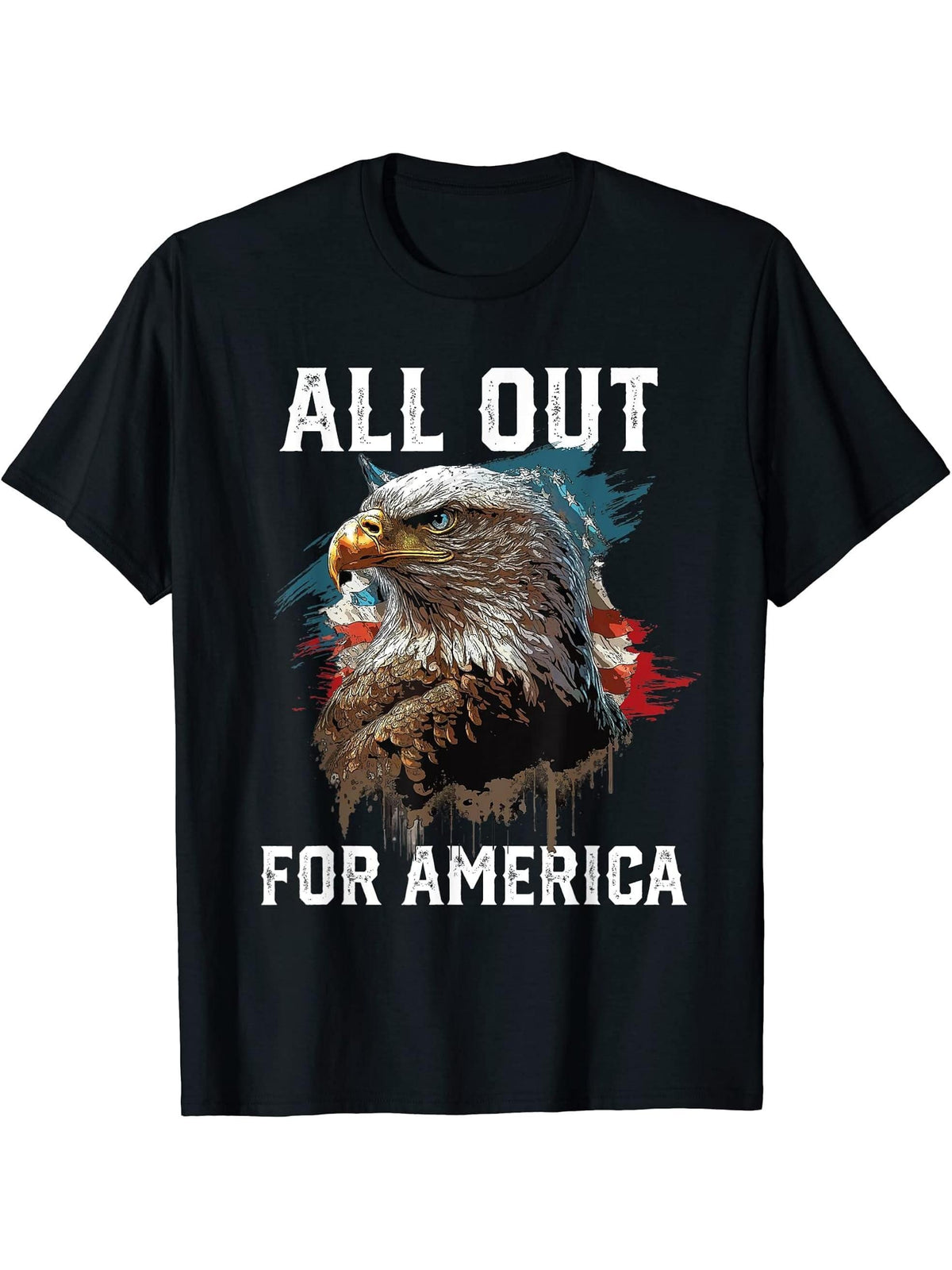 All Out for America American Bald Eagle America Patriotic T-Shirt 180G 100% Cotton Printed Round Neck Short-Sleeve T-Shirt, Gifts for Men Dad Husband Grandpa, S-XXXL, Black