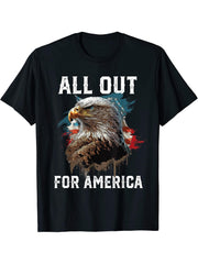 All Out for America American Bald Eagle America Patriotic T-Shirt 180G 100% Cotton Printed Round Neck Short-Sleeve T-Shirt, Gifts for Men Dad Husband Grandpa, S-XXXL, Black