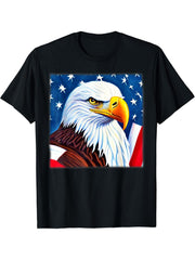Bald Eagle American National Symbol Animal Patriotic Flag T-Shirt 180G 100% Cotton Printed Round Neck Short-Sleeve T-Shirt, Gifts for Men Dad Husband Grandpa, S-XXXL, Black