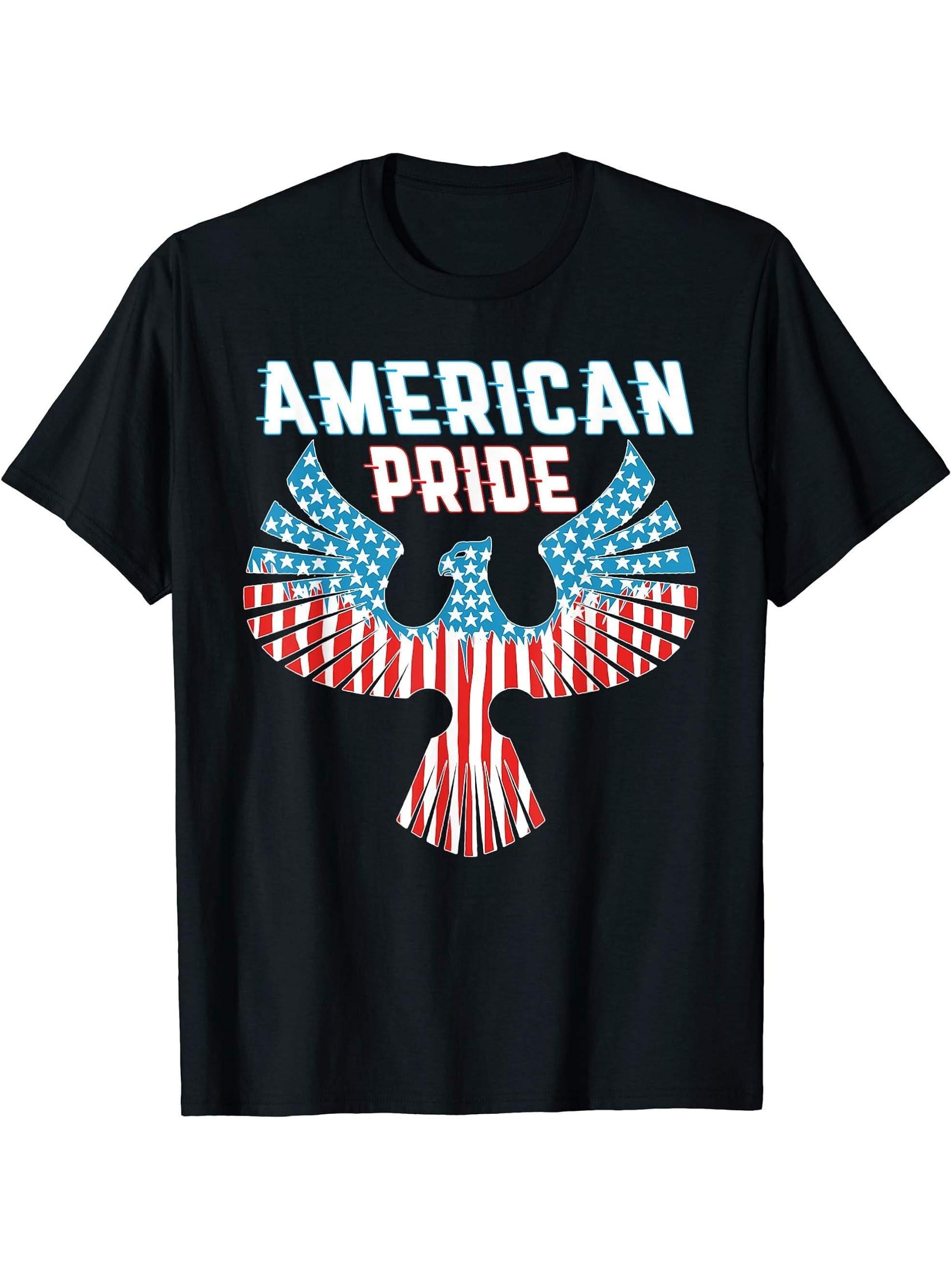 American Pride Flag Bald Eagle USA Stars and Stripes T-Shirt 180G 100% Cotton Printed Round Neck Short-Sleeve T-Shirt, Gifts for Men Dad Husband Grandpa, S-XXXL, Black