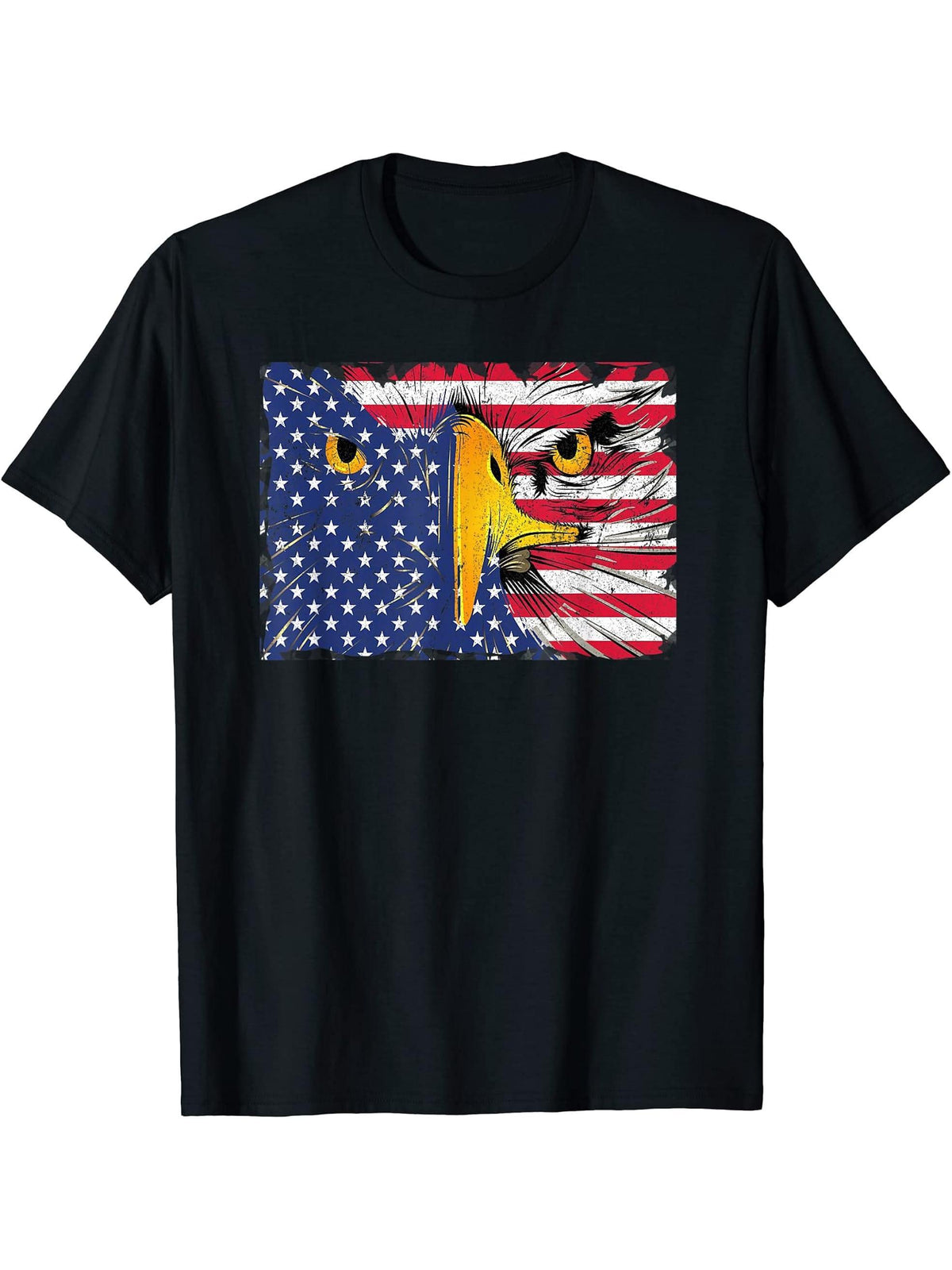 Bald Eagle American Flag USA 4th Of July T-Shirt 180G 100% Cotton Printed Round Neck Short-Sleeve T-Shirt, Gifts for Men Dad Husband Grandpa, S-XXXL, Black