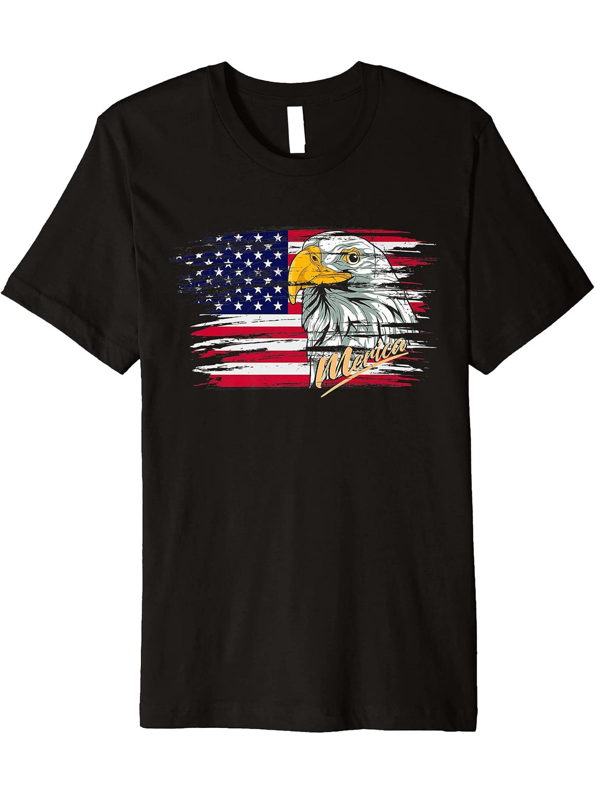 American Bald Eagle Merica US Flag Freedom Liberty Eagle Premium T-Shirt 180G 100% Cotton Printed Round Neck Short-Sleeve T-Shirt, Gifts for Men Dad Husband Grandpa, S-XXXL, Black