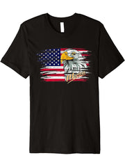American Bald Eagle Merica US Flag Freedom Liberty Eagle Premium T-Shirt 180G 100% Cotton Printed Round Neck Short-Sleeve T-Shirt, Gifts for Men Dad Husband Grandpa, S-XXXL, Black