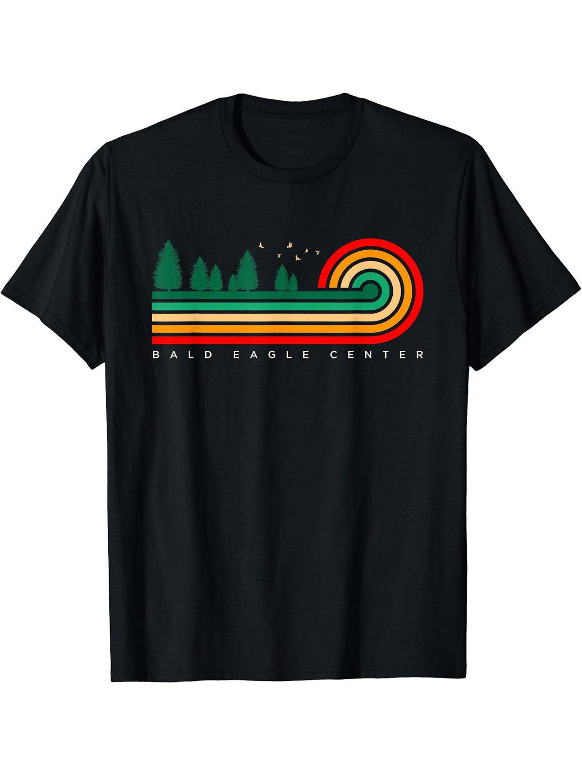 Evergreen Vintage Stripes Bald Eagle Center, Minnesota T-Shirt 180G 100% Cotton Printed Round Neck Short-Sleeve T-Shirt, Gifts for Men Dad Husband Grandpa, S-XXXL, Black