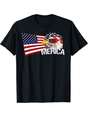 Funny Merica Bald Eagle USA American Flag Patriot Gift Ideas T-Shirt 180G 100% Cotton Printed Round Neck Short-Sleeve T-Shirt, Gifts for Men Dad Husband Grandpa, S-XXXL, Black