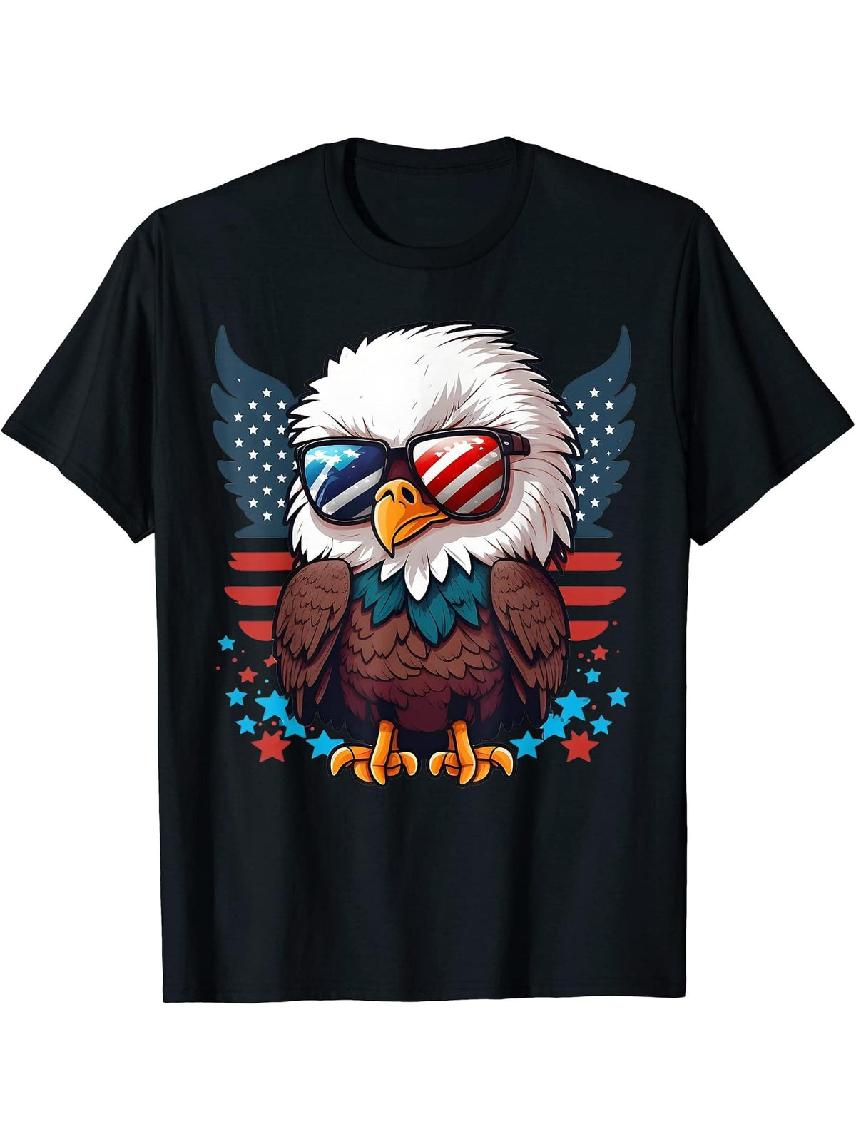 American Bald Eagle USA Flag Shirt 4th of July Eagle USA Boy Girl T-Shirt 180G 100% Cotton Printed Round Neck Short-Sleeve T-Shirt, Gifts for Men Dad Husband Grandpa, S-XXXL, Black