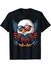 American Bald Eagle USA Flag Shirt 4th of July Eagle USA Boy Girl T-Shirt 180G 100% Cotton Printed Round Neck Short-Sleeve T-Shirt, Gifts for Men Dad Husband Grandpa, S-XXXL, Black