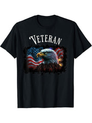 Bald Eagle American Flag Veteran T-Shirt 180G 100% Cotton Printed Round Neck Short-Sleeve T-Shirt, Gifts for Men Dad Husband Grandpa, S-XXXL, Black
