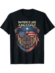 Im Fierce Like a Bald Eagle Proud American Honored USA T-Shirt 180G 100% Cotton Printed Round Neck Short-Sleeve T-Shirt, Gifts for Men Dad Husband Grandpa, S-XXXL, Black