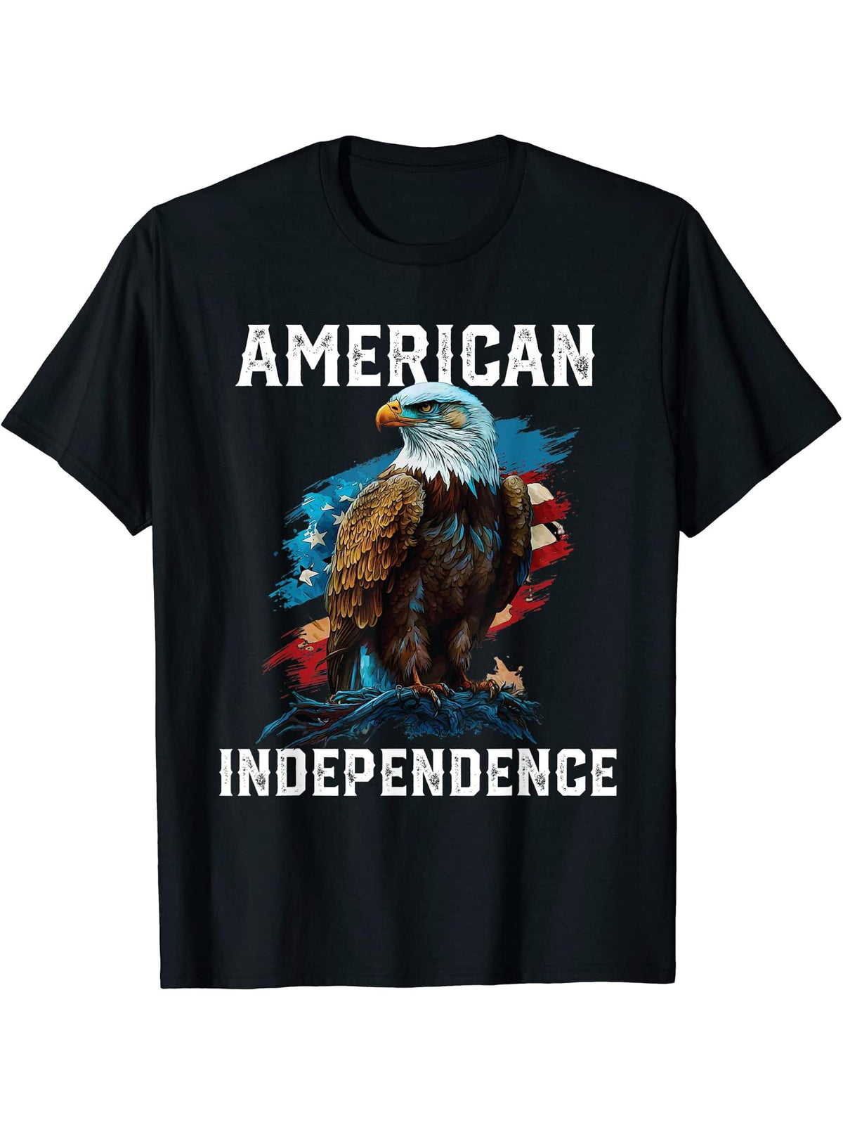 American Independence American Bald Eagle 4th of July T-Shirt 180G 100% Cotton Printed Round Neck Short-Sleeve T-Shirt, Gifts for Men Dad Husband Grandpa, S-XXXL, Black