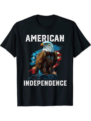 American Independence American Bald Eagle 4th of July T-Shirt 180G 100% Cotton Printed Round Neck Short-Sleeve T-Shirt, Gifts for Men Dad Husband Grandpa, S-XXXL, Black