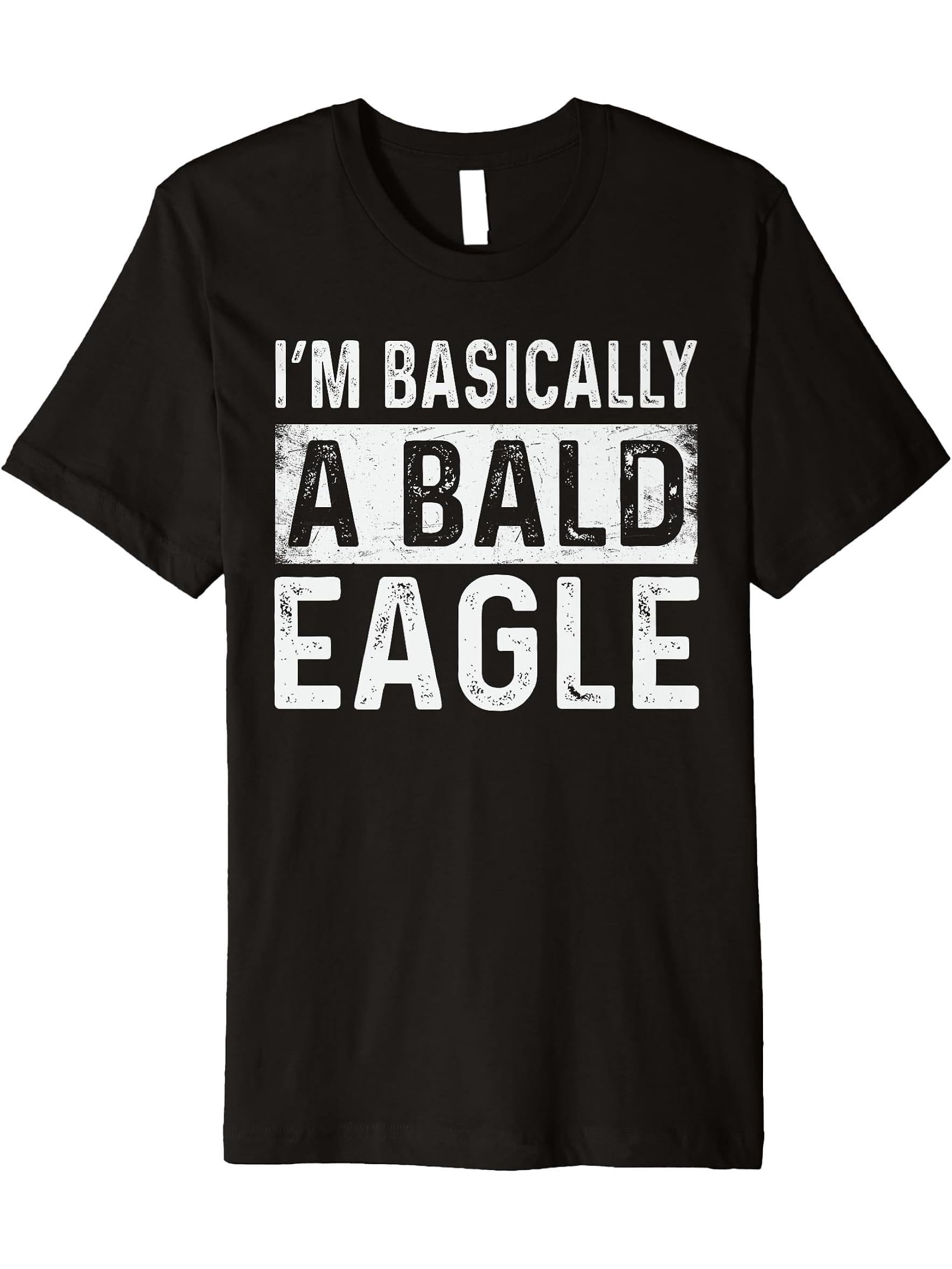 Funny Bald Eagle Premium T-Shirt 180G 100% Cotton Printed Round Neck Short-Sleeve T-Shirt, Gifts for Men Dad Husband Grandpa, S-XXXL, Black