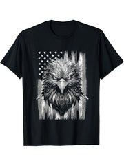 Distressed 4th of July American Flag Patriotic Bald Eagle T-Shirt 180G 100% Cotton Printed Round Neck Short-Sleeve T-Shirt, Gifts for Men Dad Husband Grandpa, S-XXXL, Black
