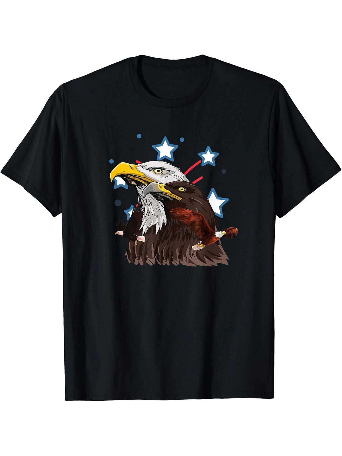 American Bald Eagle Freedom July 4th Independence Gift T-Shirt 180G 100% Cotton Printed Round Neck Short-Sleeve T-Shirt, Gifts for Men Dad Husband Grandpa, S-XXXL, Black