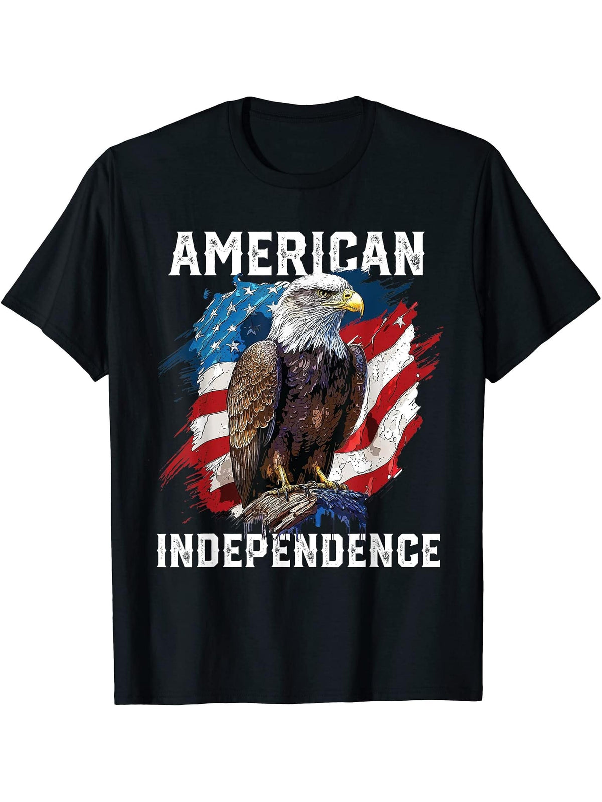American Independence American Bald Eagle 4th of July T-Shirt 180G 100% Cotton Printed Round Neck Short-Sleeve T-Shirt, Gifts for Men Dad Husband Grandpa, S-XXXL, Black