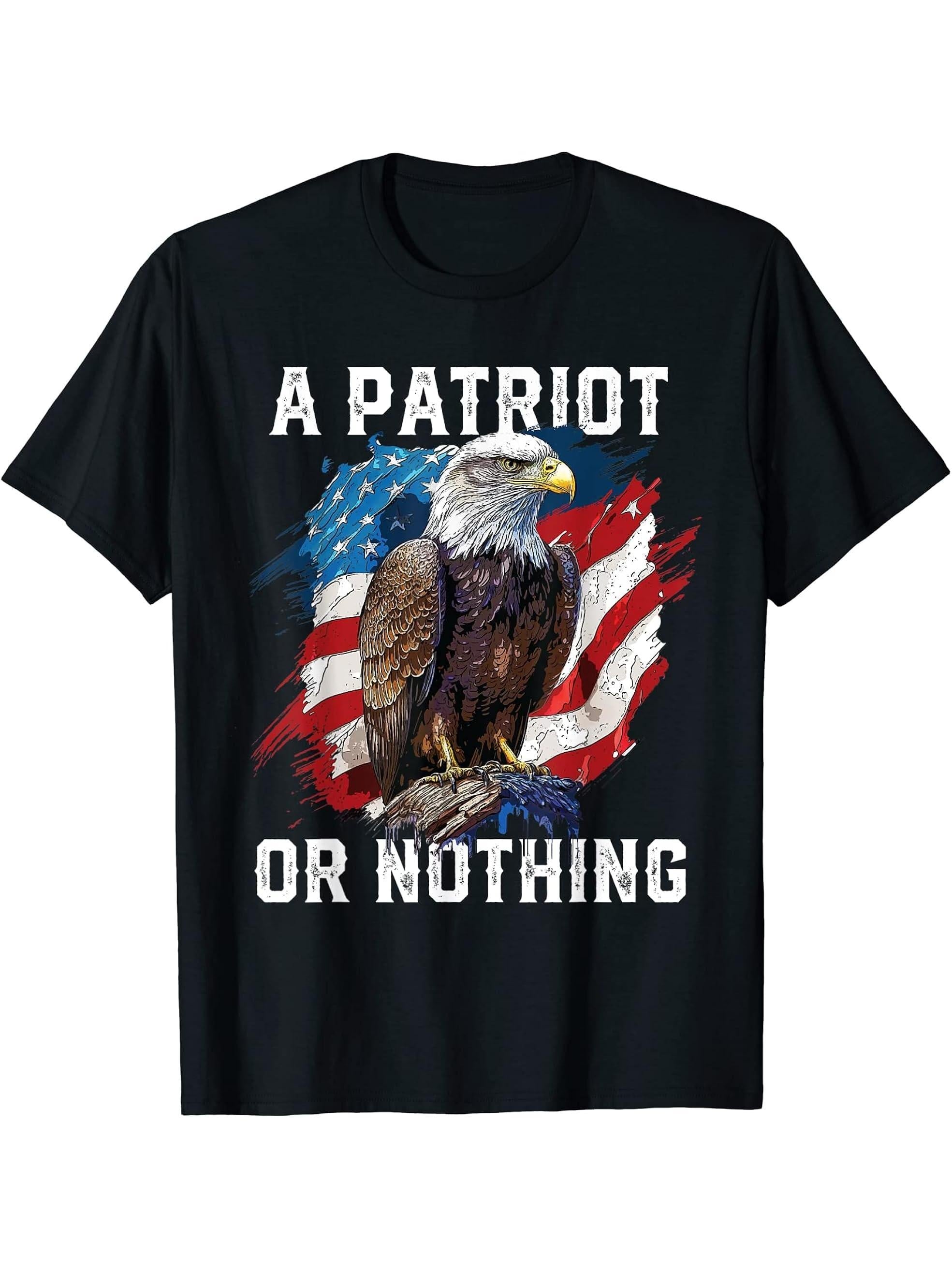 A Patriot or Nothing American Bald Eagle Patriotism T-Shirt 180G 100% Cotton Printed Round Neck Short-Sleeve T-Shirt, Gifts for Men Dad Husband Grandpa, S-XXXL, Black