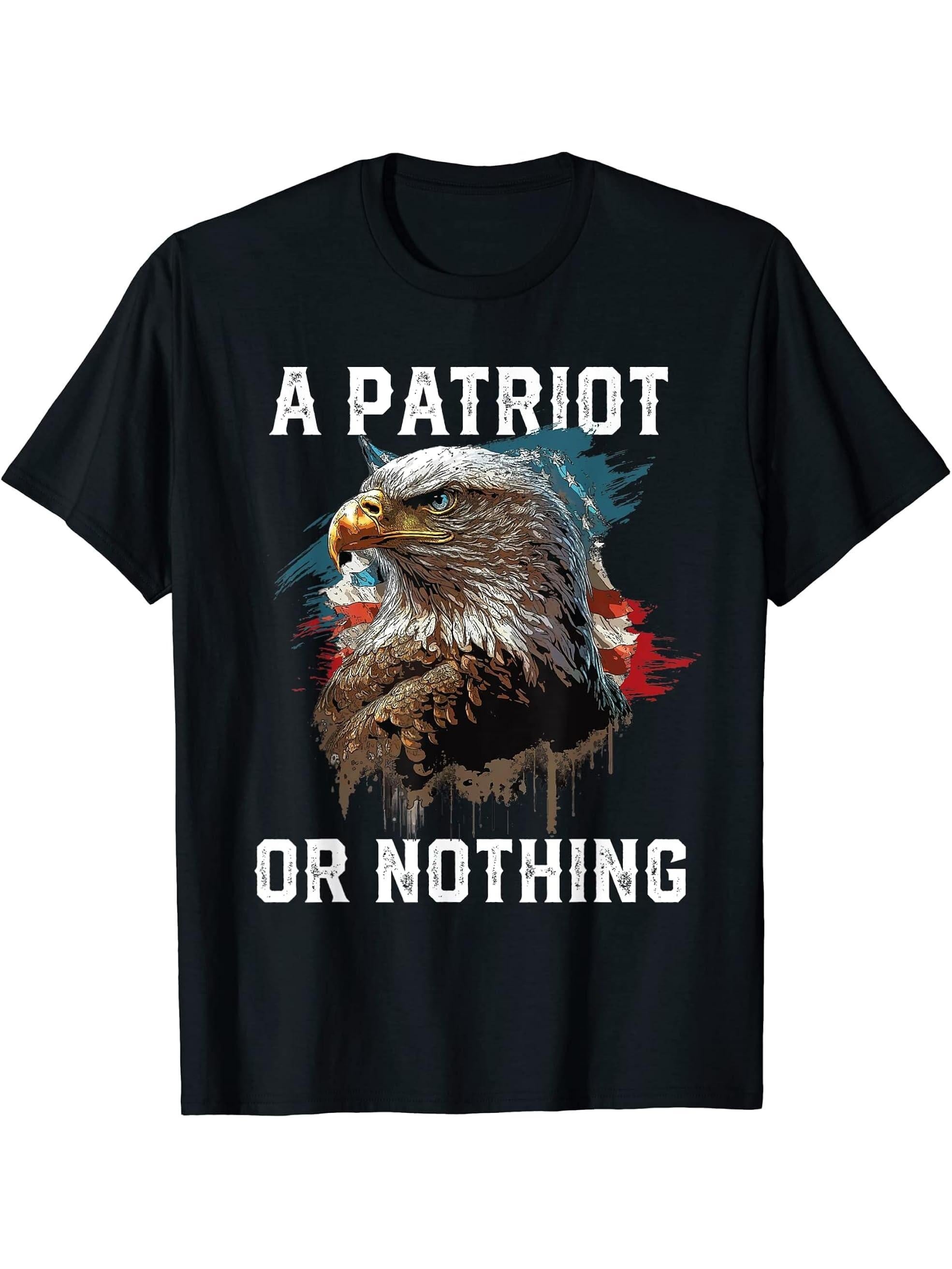 A Patriot or Nothing American Bald Eagle Patriotism T-Shirt 180G 100% Cotton Printed Round Neck Short-Sleeve T-Shirt, Gifts for Men Dad Husband Grandpa, S-XXXL, Black