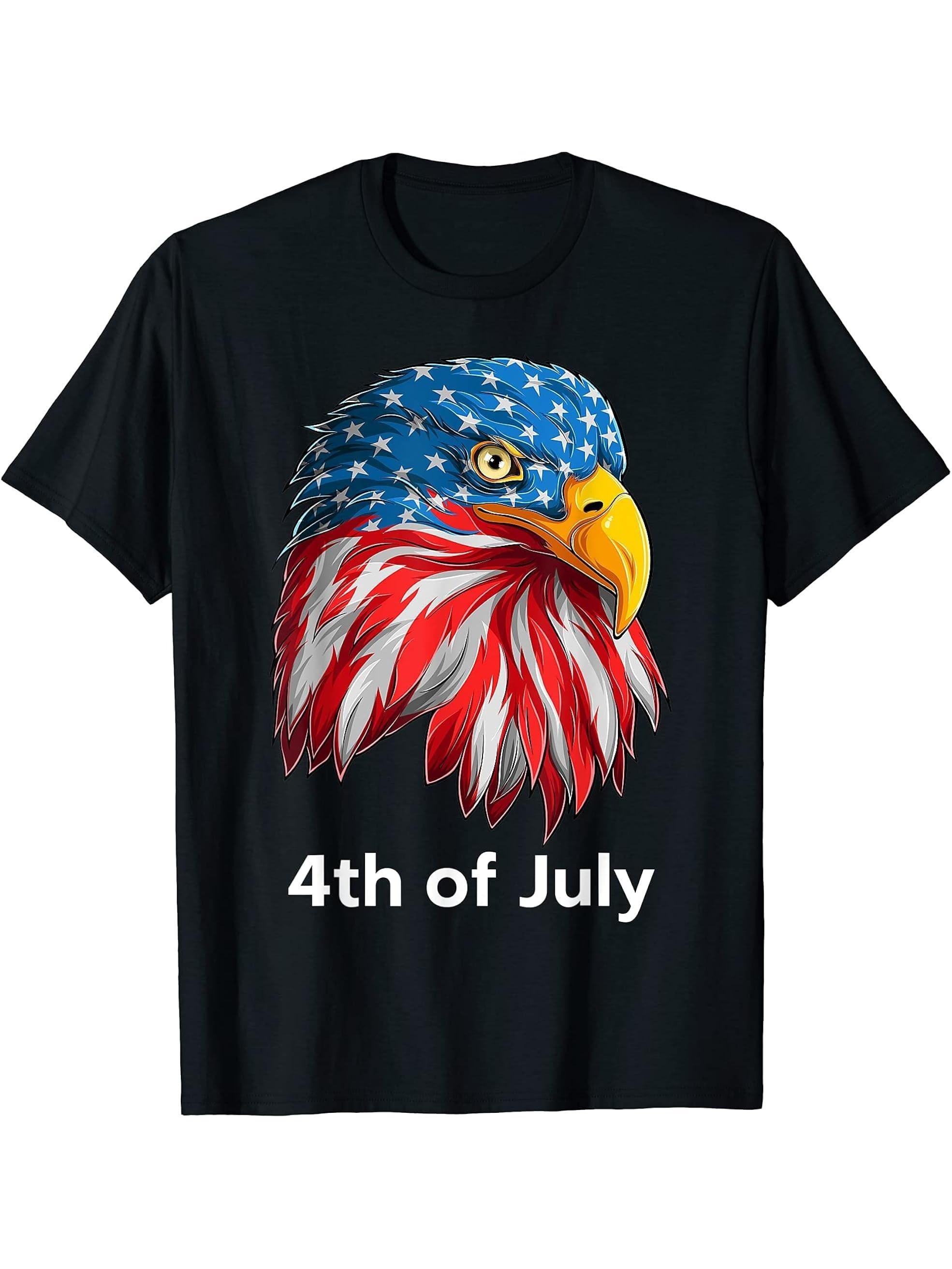 American Bald Eagle Mullet 4th Of July Funny USA Patriotic T-Shirt 180G 100% Cotton Printed Round Neck Short-Sleeve T-Shirt, Gifts for Men Dad Husband Grandpa, S-XXXL, Black