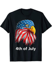 American Bald Eagle Mullet 4th Of July Funny USA Patriotic T-Shirt 180G 100% Cotton Printed Round Neck Short-Sleeve T-Shirt, Gifts for Men Dad Husband Grandpa, S-XXXL, Black