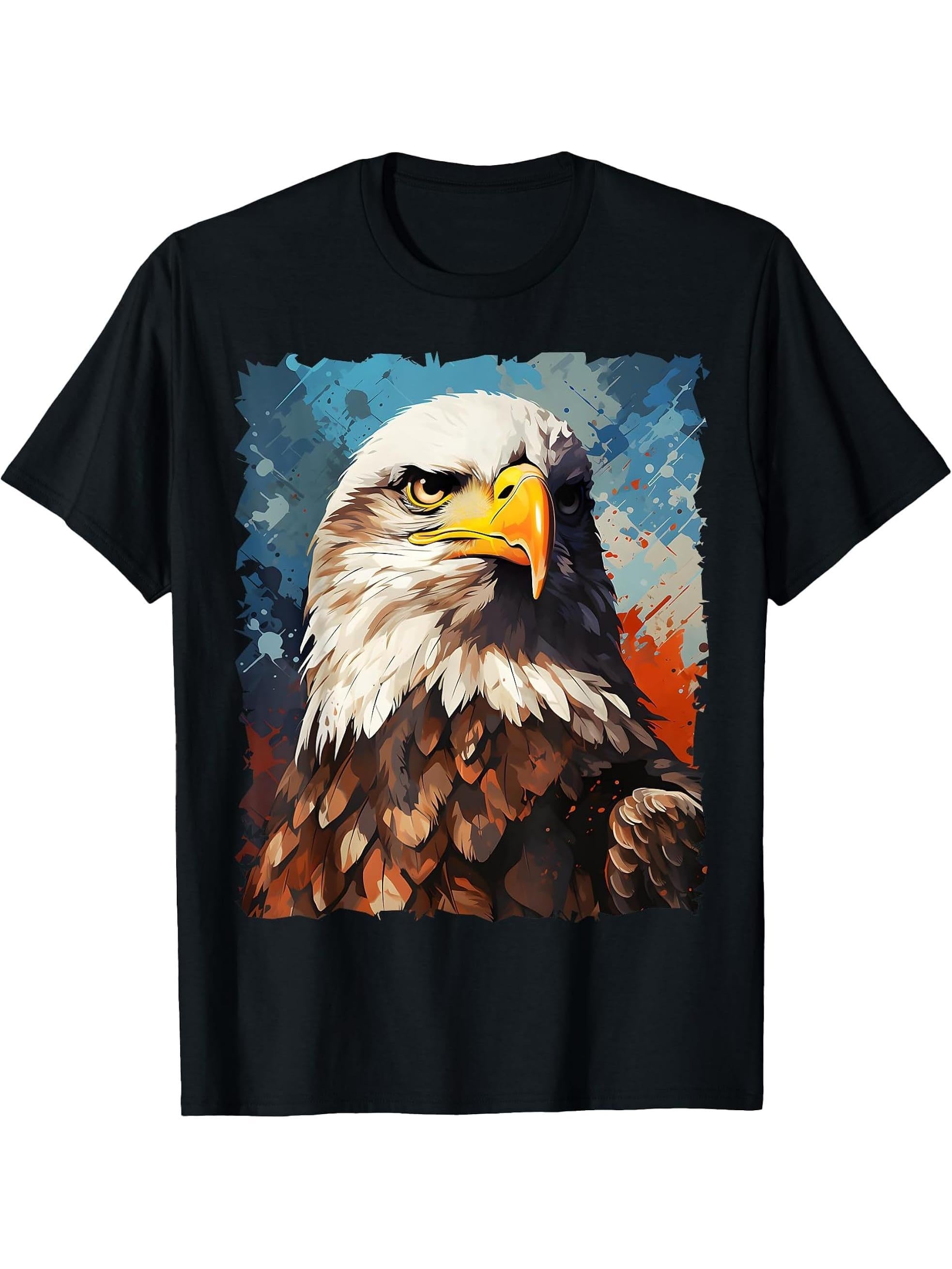 American Bald Eagle American Bird US Patriotic T-Shirt 180G 100% Cotton Printed Round Neck Short-Sleeve T-Shirt, Gifts for Men Dad Husband Grandpa, S-XXXL, Black