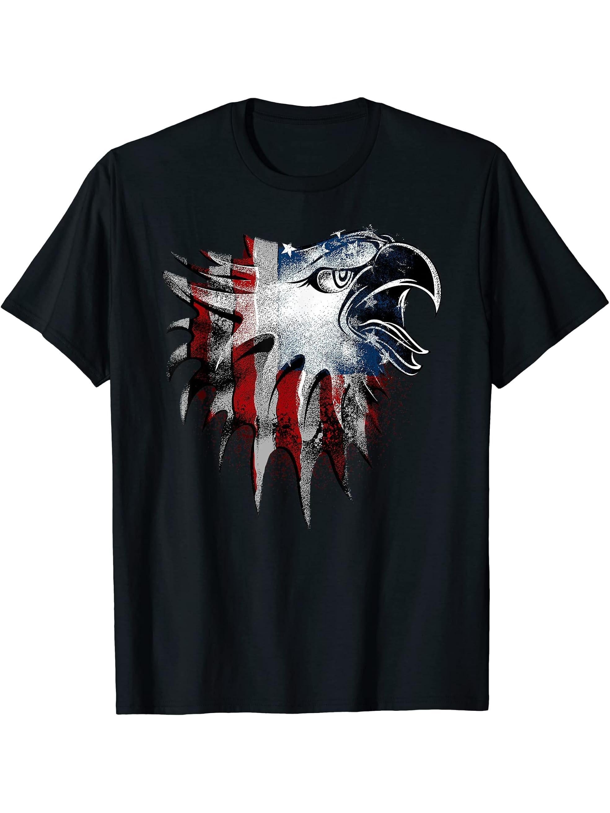 American Bald Eagle USA Flag Patriotic Vintage T-Shirt T-Shirt 180G 100% Cotton Printed Round Neck Short-Sleeve T-Shirt, Gifts for Men Dad Husband Grandpa, S-XXXL, Black