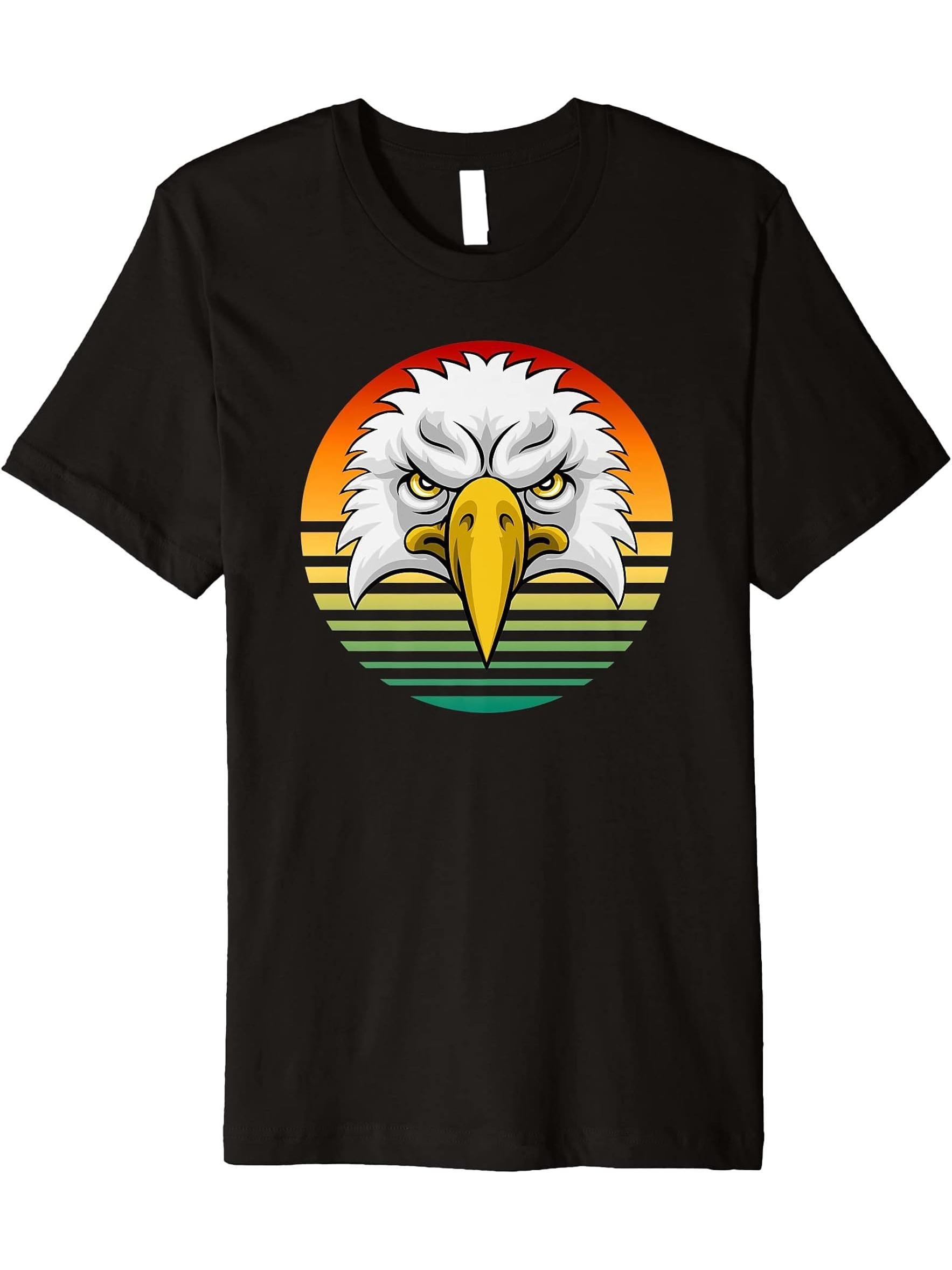 Bald Eagle Retro Sunset Background Premium T-Shirt 180G 100% Cotton Printed Round Neck Short-Sleeve T-Shirt, Gifts for Men Dad Husband Grandpa, S-XXXL, Black