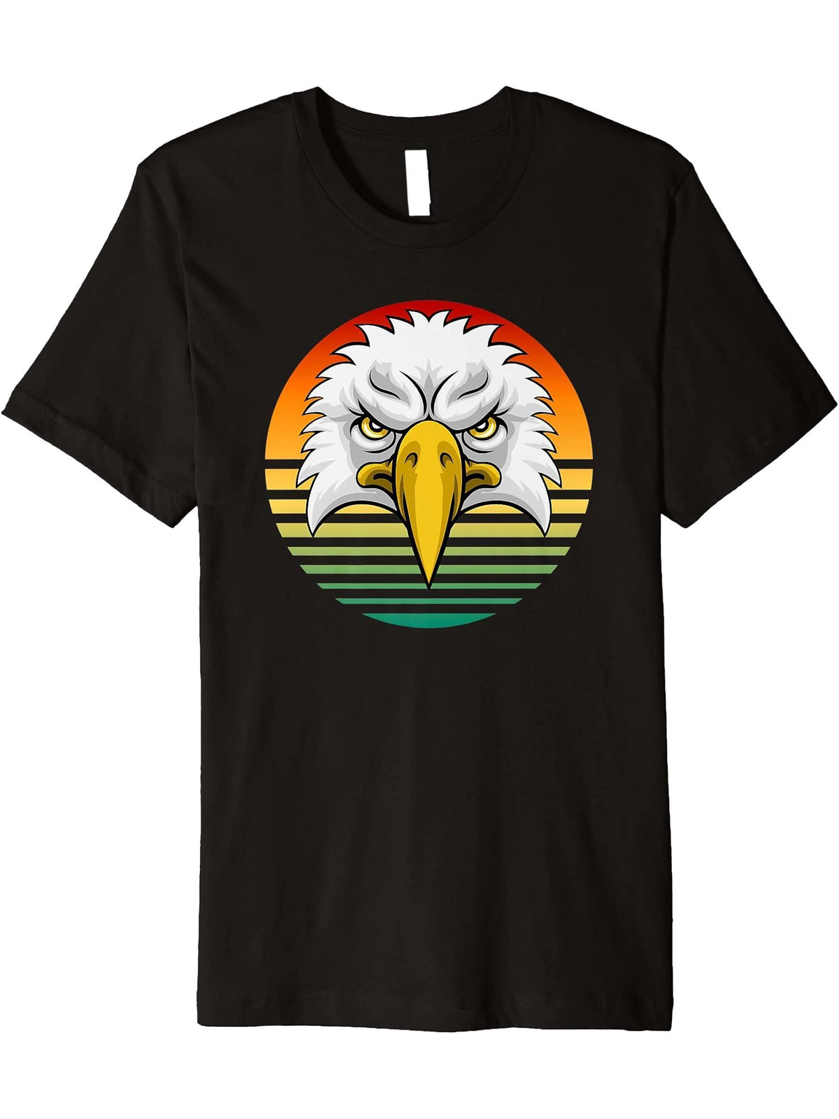 Bald Eagle Retro Sunset Background Premium T-Shirt 180G 100% Cotton Printed Round Neck Short-Sleeve T-Shirt, Gifts for Men Dad Husband Grandpa, S-XXXL, Black