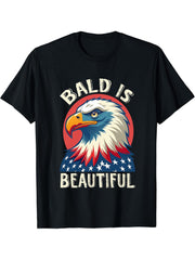 Bald Is Beautiful 4th of July Independence Day Bald Eagle T-Shirt 180G 100% Cotton Printed Round Neck Short-Sleeve T-Shirt, Gifts for Men Dad Husband Grandpa, S-XXXL, Black