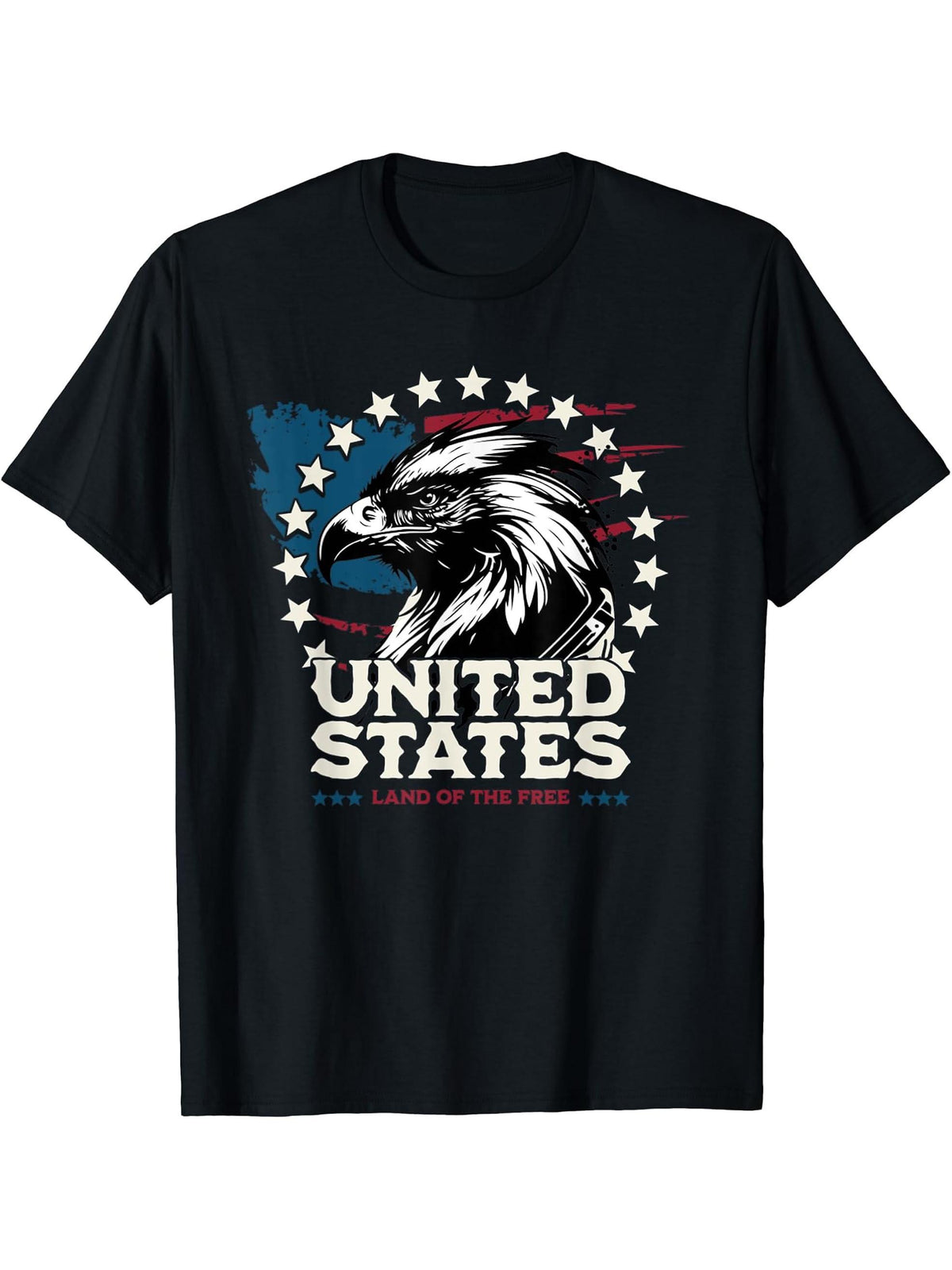 American Bald Eagle United States Land Of The Free Patriotic T-Shirt 180G 100% Cotton Printed Round Neck Short-Sleeve T-Shirt, Gifts for Men Dad Husband Grandpa, S-XXXL, Black